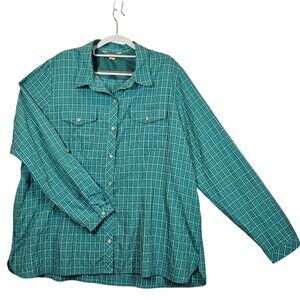 Eddie Bauer Mens XL Green Plaid Shirt Chest Pockets Vents Gorpcore outdoor fish